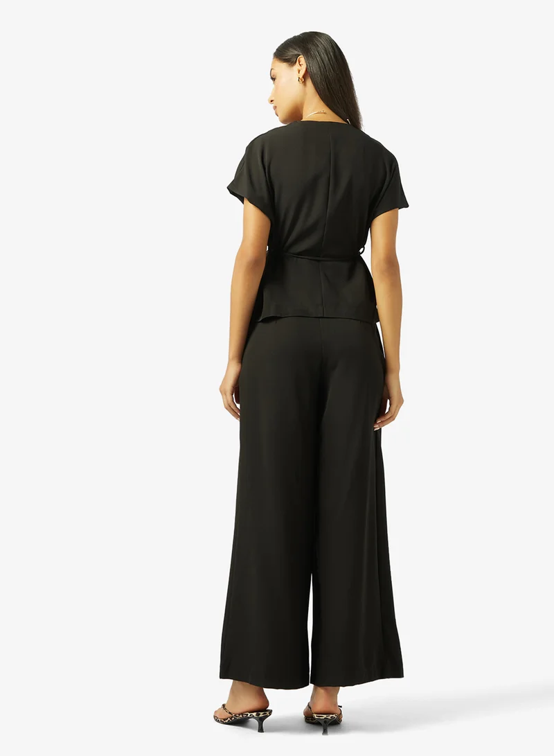 Ginger Tie Up Detail Top & Wide Leg Pant Coord Set